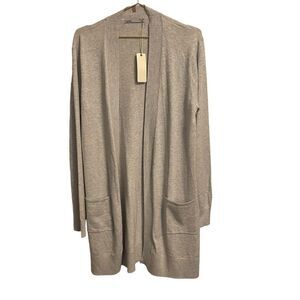 QOR Grey Long Open Front Wool Blend Cardigan Sweater XL NEW